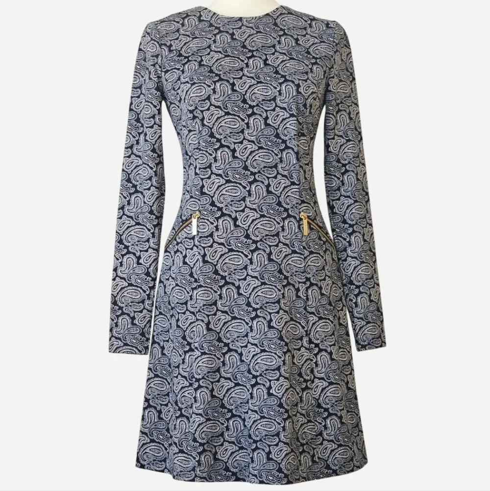 MICHAEL Michael Kors Women's Size 2‎ Navy and White Paisley Long Sleeve Dress